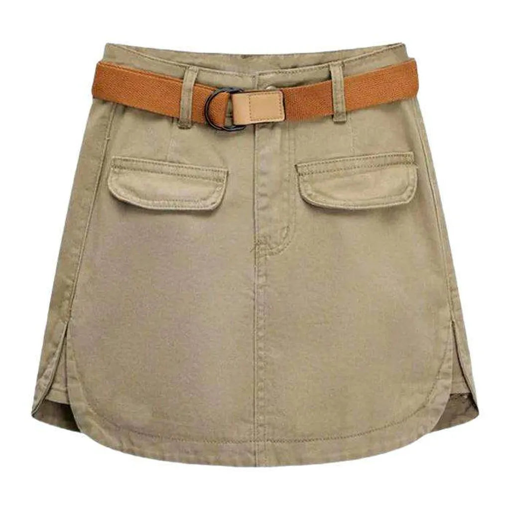 Sand color mini denim skirt