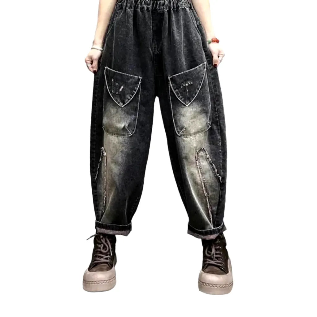 Sanded baggy jean pants
 for women