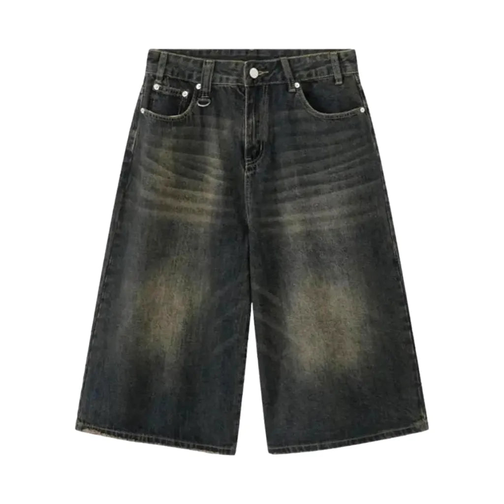 Sanded high-waist denim shorts for men