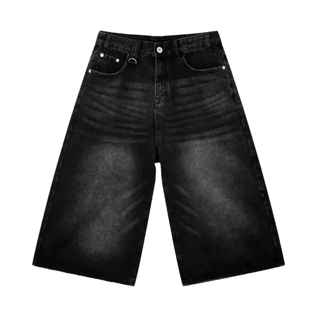 Sanded high-waist denim shorts for men