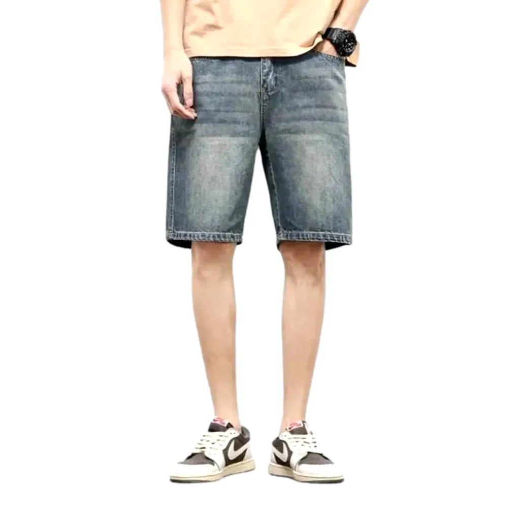 Sanded knee-length jeans shorts