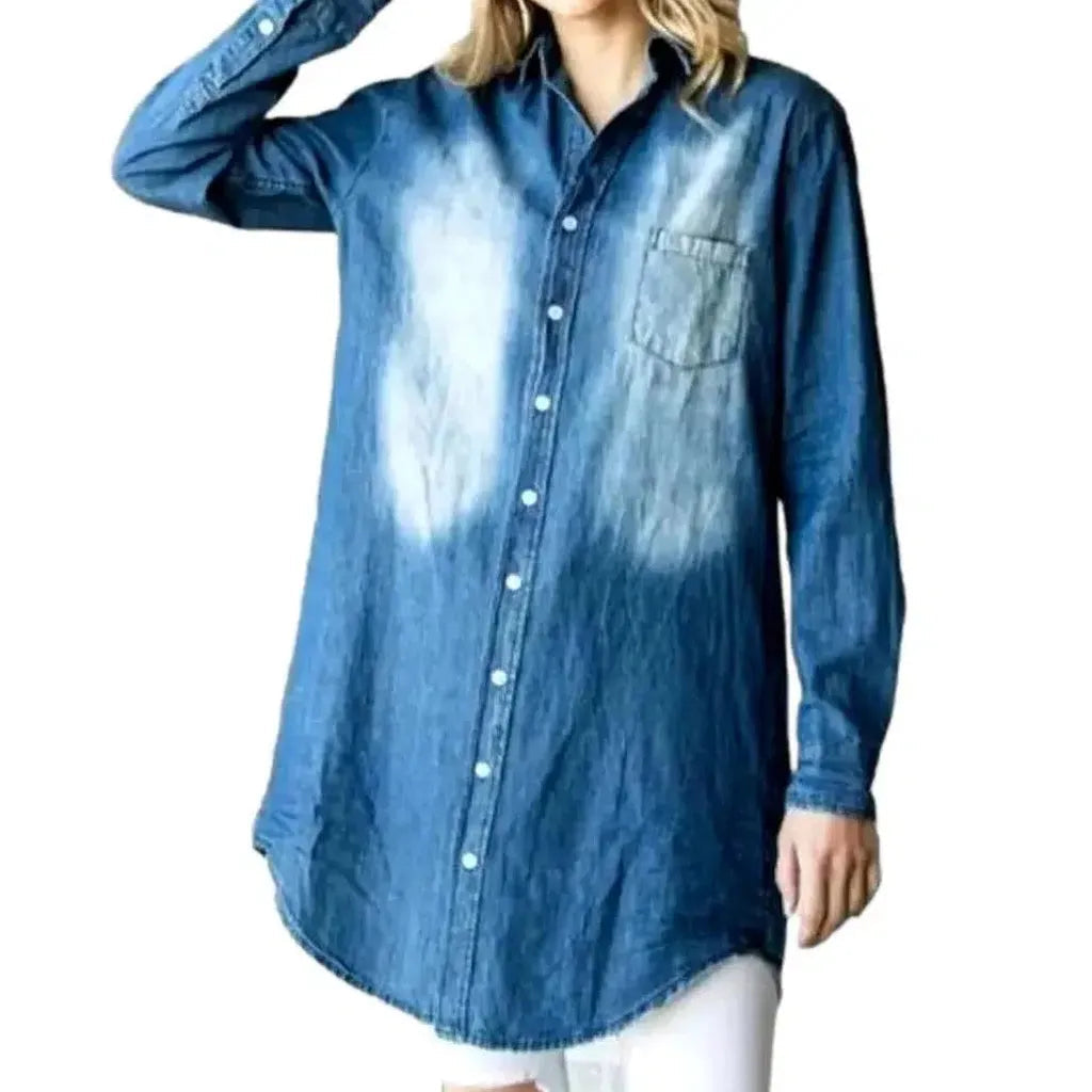 Sanded loose denim jacket
 for women