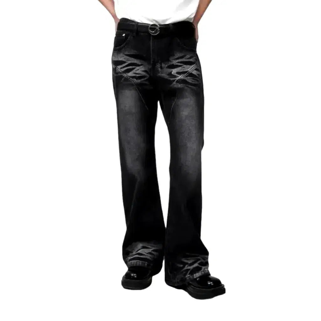 Sanded men's floor-length jeans