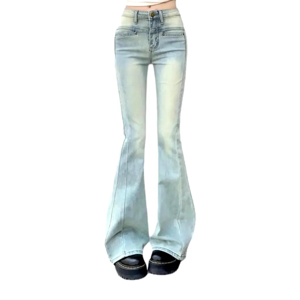 Sanded mid-waist jeans
 for women
