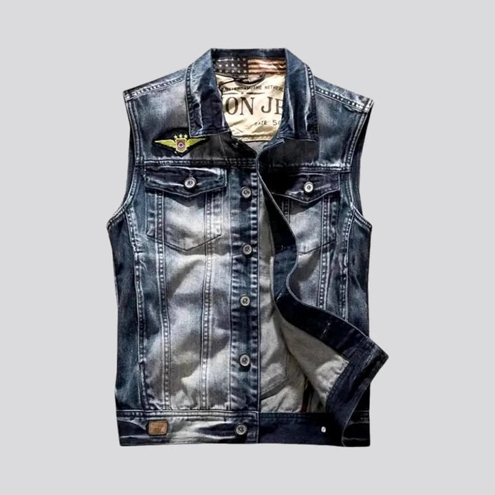 Sanded Regular Fit Motorcycle Men's Jeans Vest | Jeans4you.shop