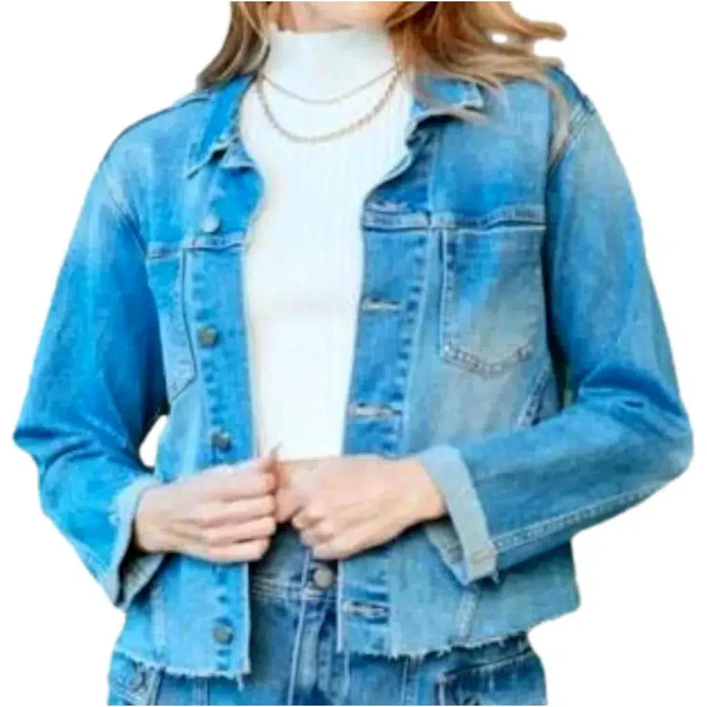 Sanded sky-blue women's jean jacket