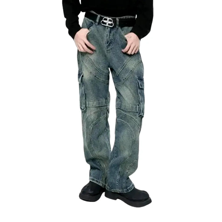 Sanded-stains men's high-waist jeans