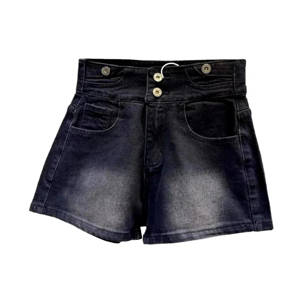 Sanded wide-leg jeans shorts for women