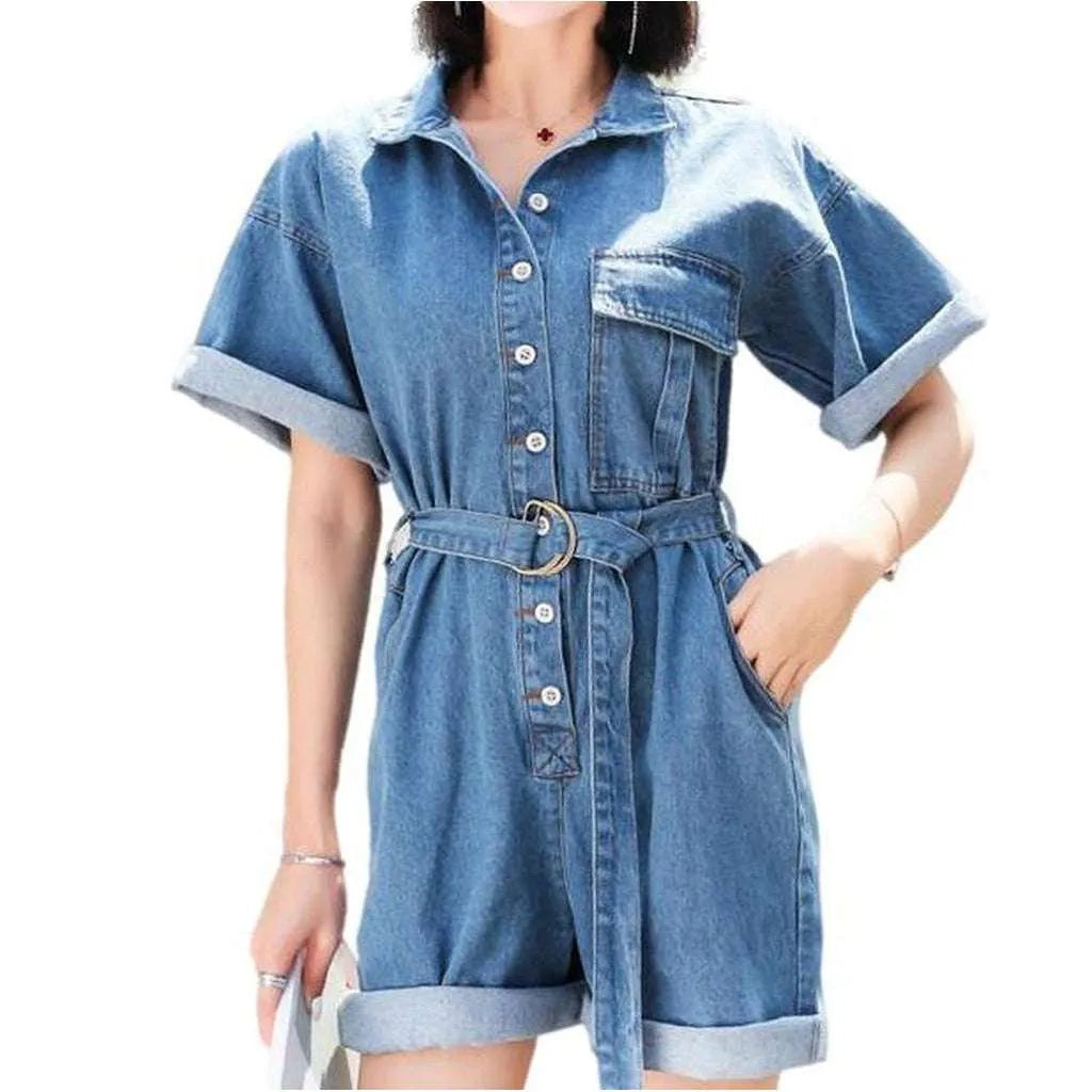 Short sleeve jeans overall shorts