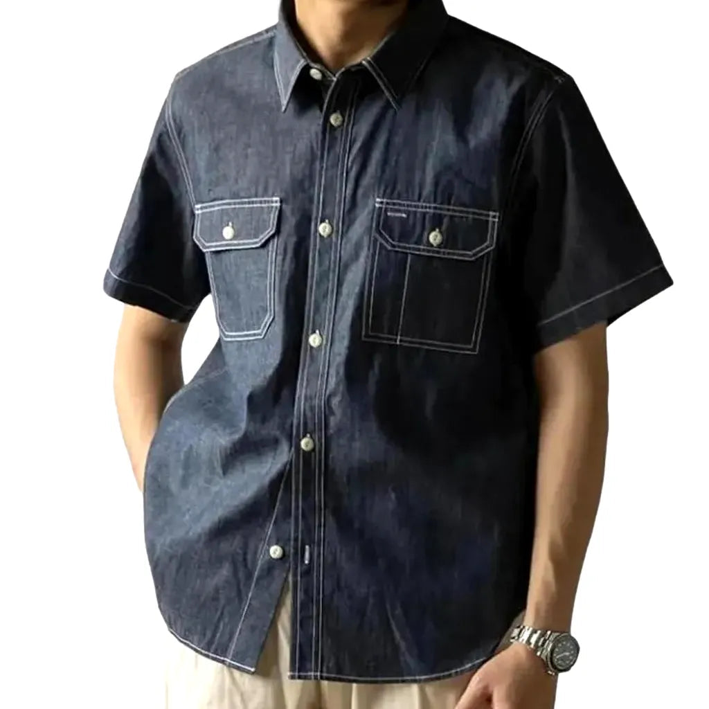 Short-sleeves men's jean shirt