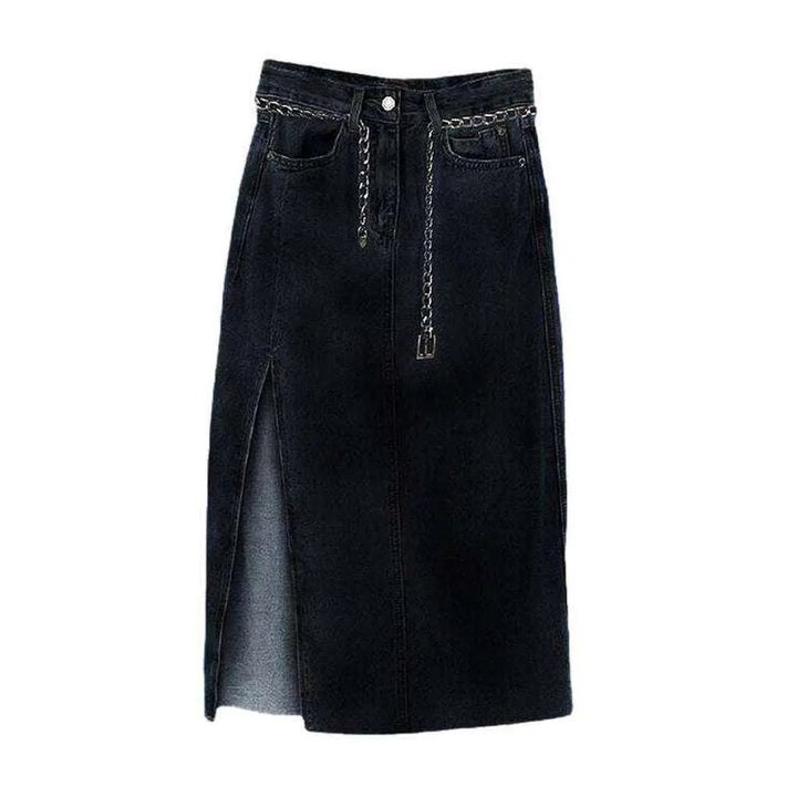 Side slit midi jeans skirt
