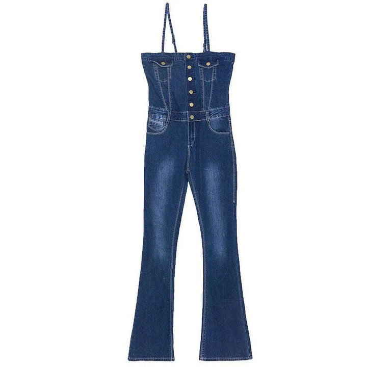 Sleeveless boot cut jeans overall