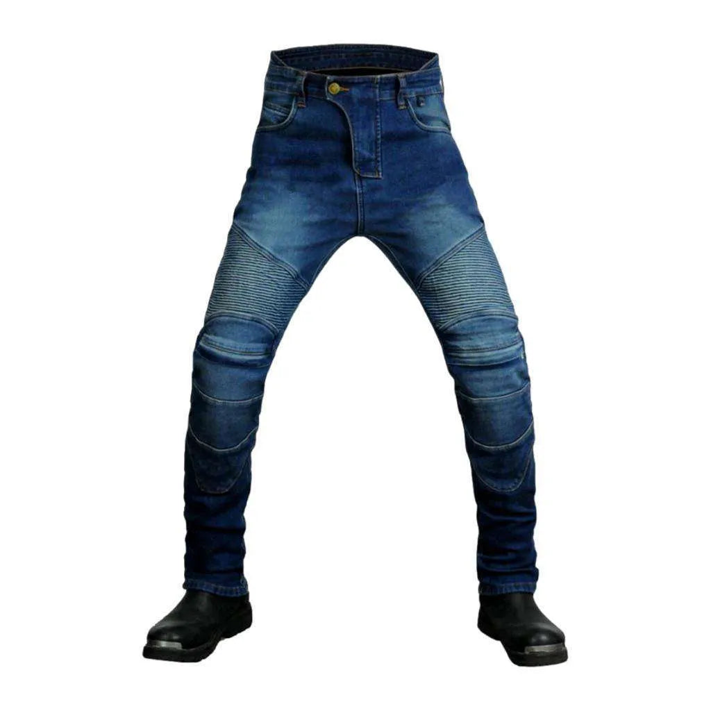 Slim mid-waist motorcycle jeans
 for men