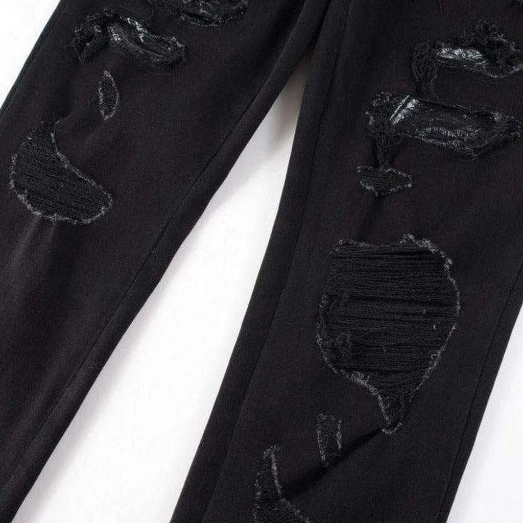 Snake embroidery ripped men's jeans