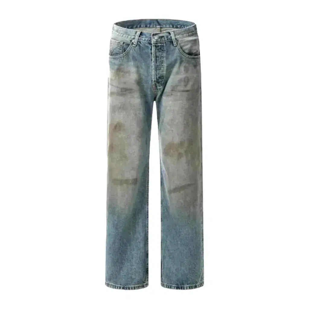 Stains-print men's straight jeans