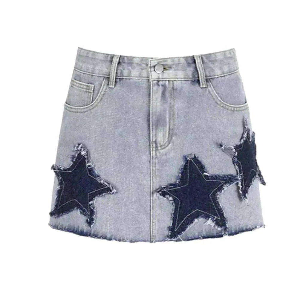 Stars embroidery mini denim skirt