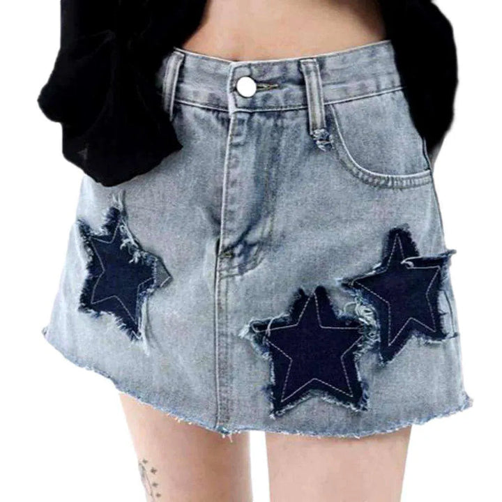 Stars embroidery short denim skirt