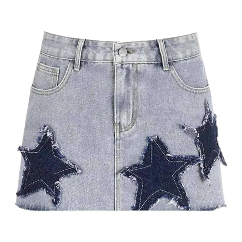 Stars embroidery short jean skirt