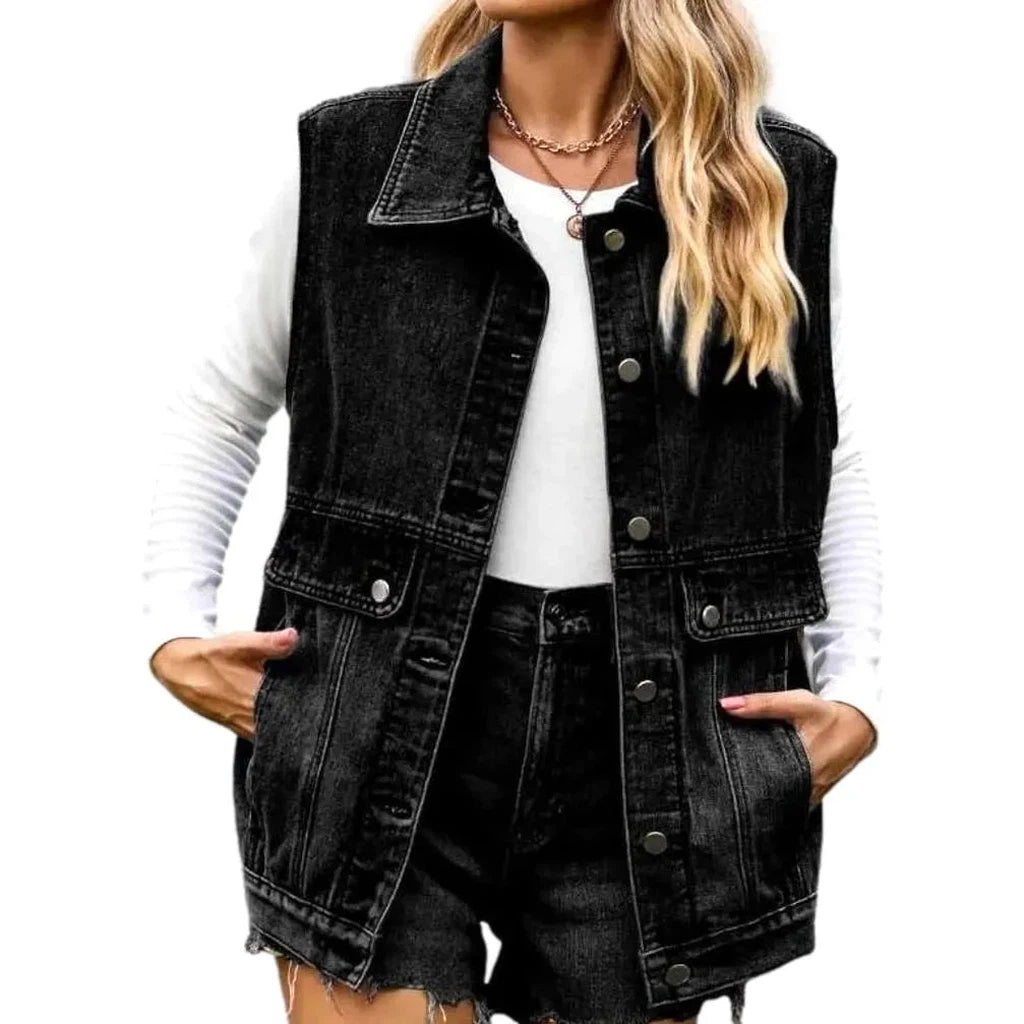 Stonewashed fashion denim vest
 for ladies