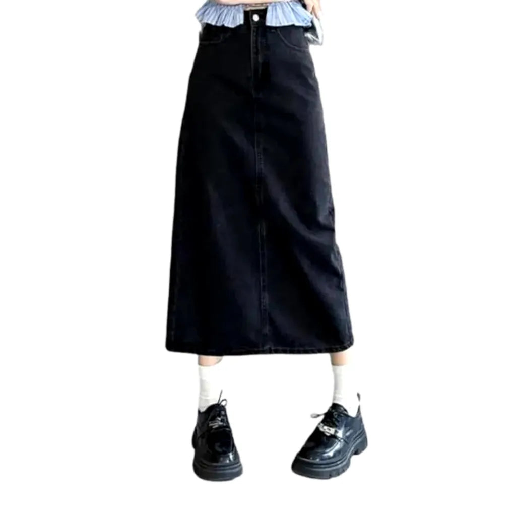 Stonewashed long jean skirt for women