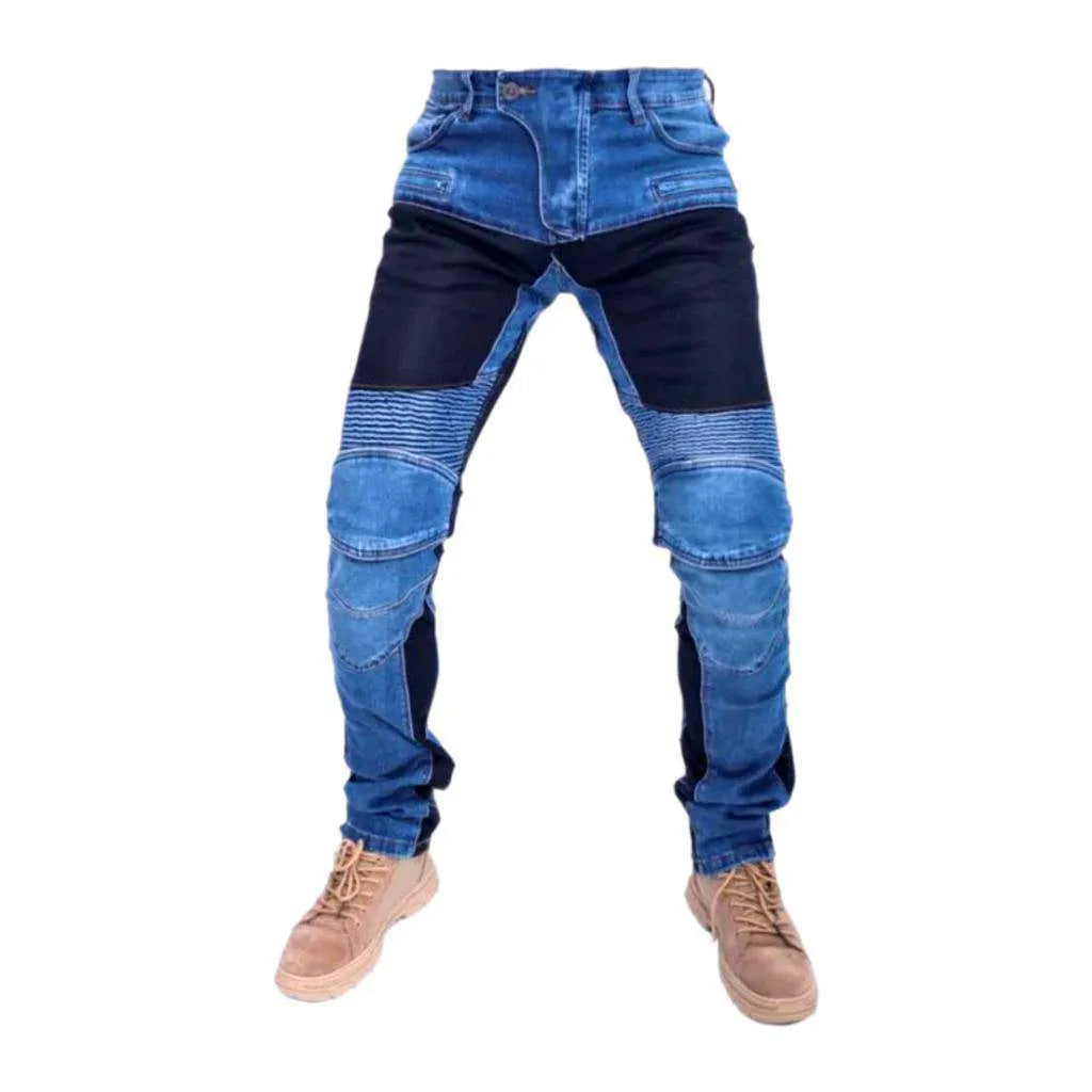 Stonewashed men's biker jeans