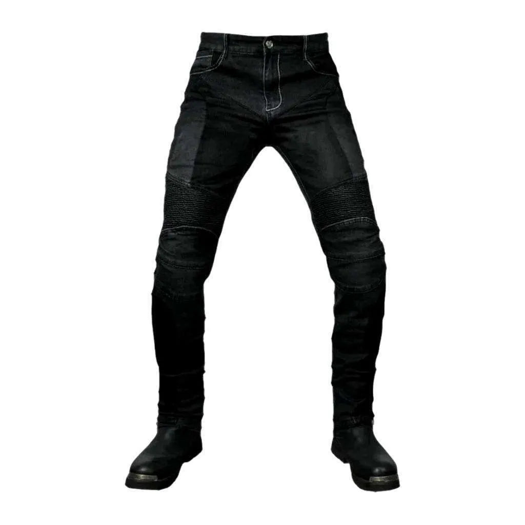 Stonewashed men's motorcycle jeans