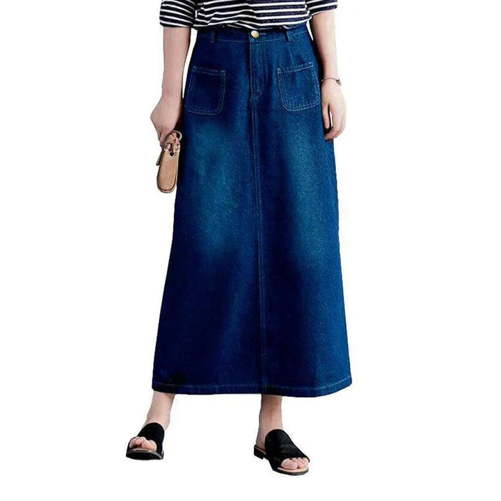 Straight pocket casual denim skirt