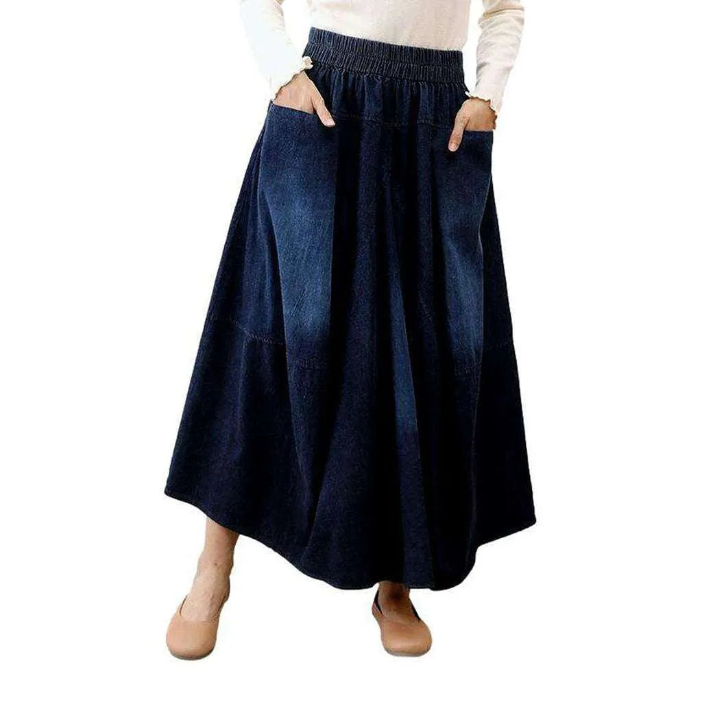 Straight pocket flare denim skirt