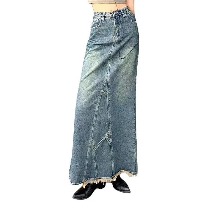 Street back slit denim skirt
 for women