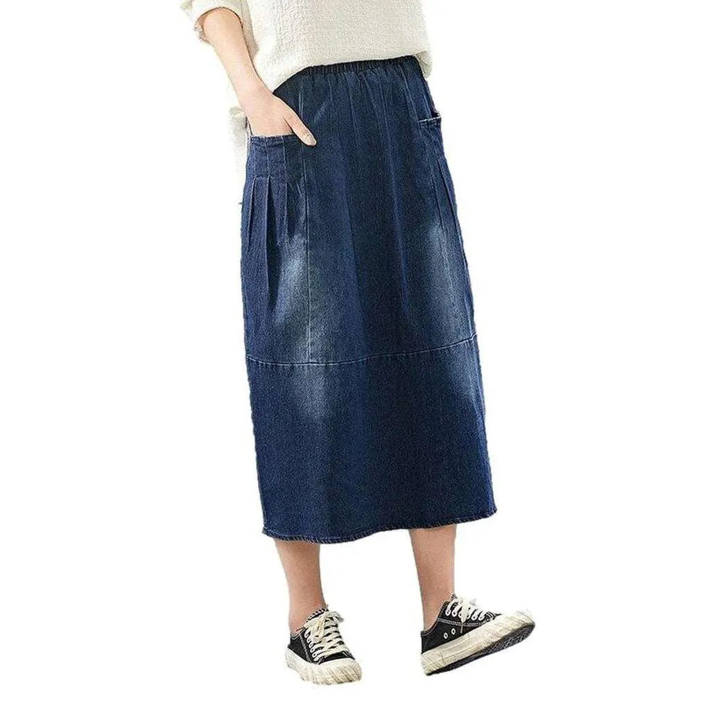 Street fashion long denim skirt