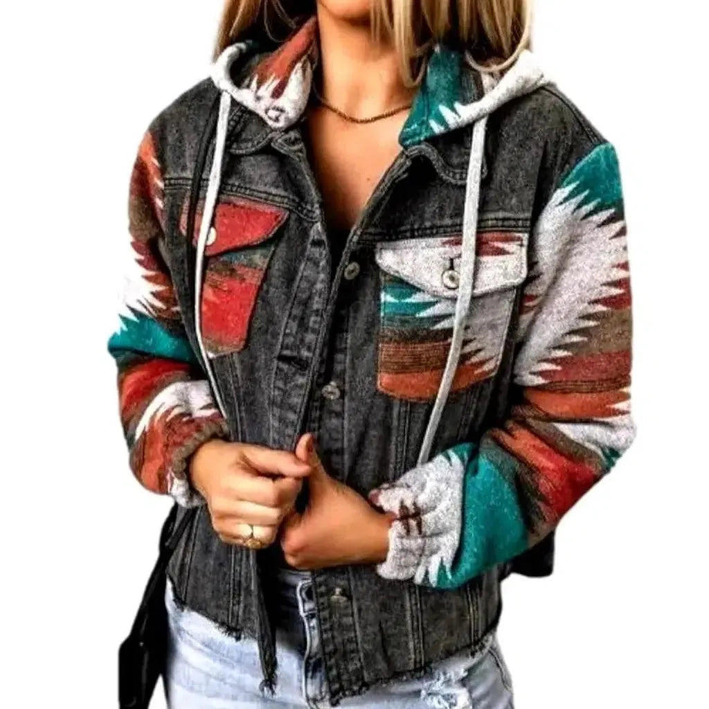 Street hooded denim jacket for ladies