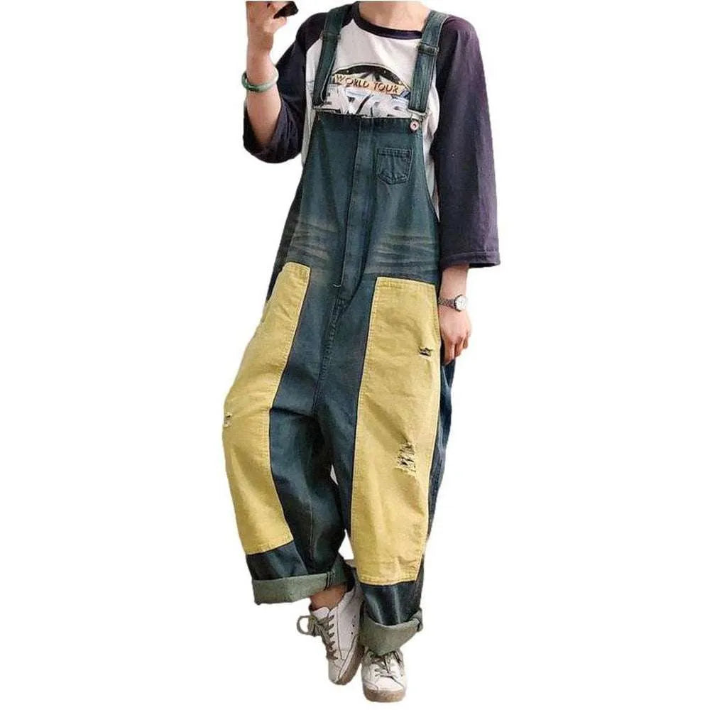 Street Style Denim Dungaree - Yellow