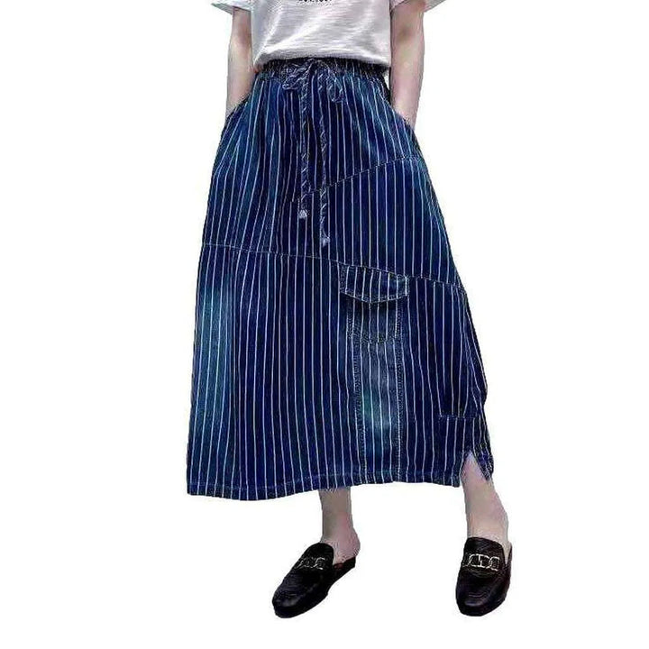 Streetwear stiped long denim skirt