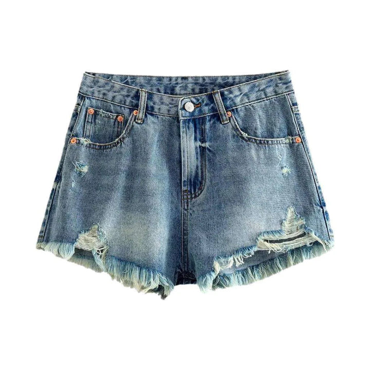 Streetwear wide distressed jean shorts