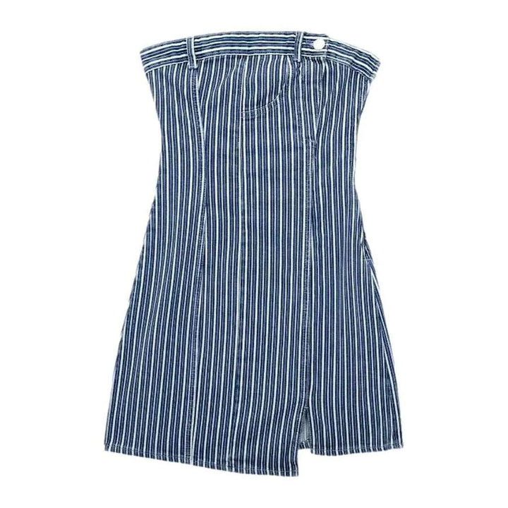 Striped mini strapless denim dress