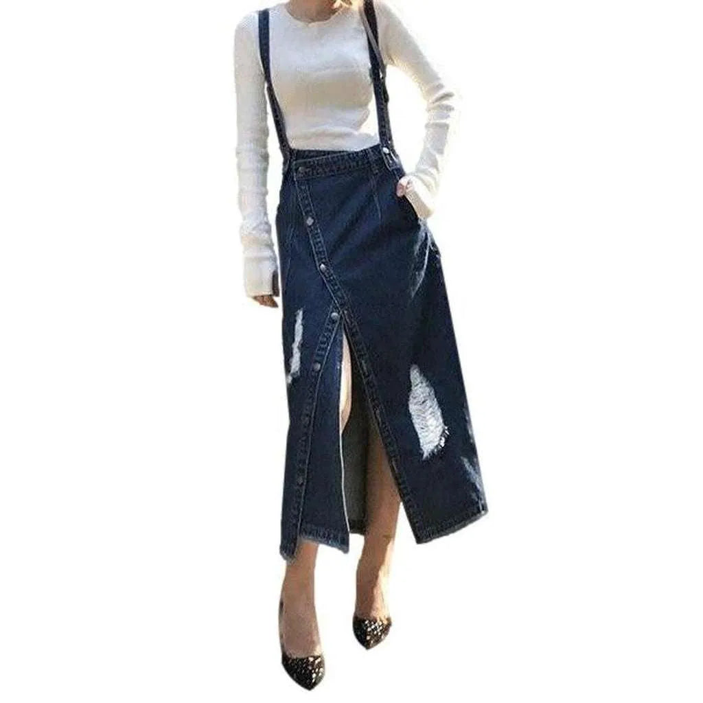 Stylish asymmetric long denim skirt