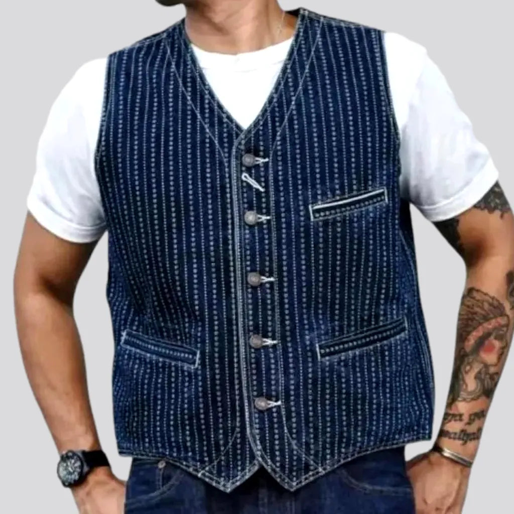 Stylish Back-cinch Self-edge Jean Vest for Men | Jeans4you.shop