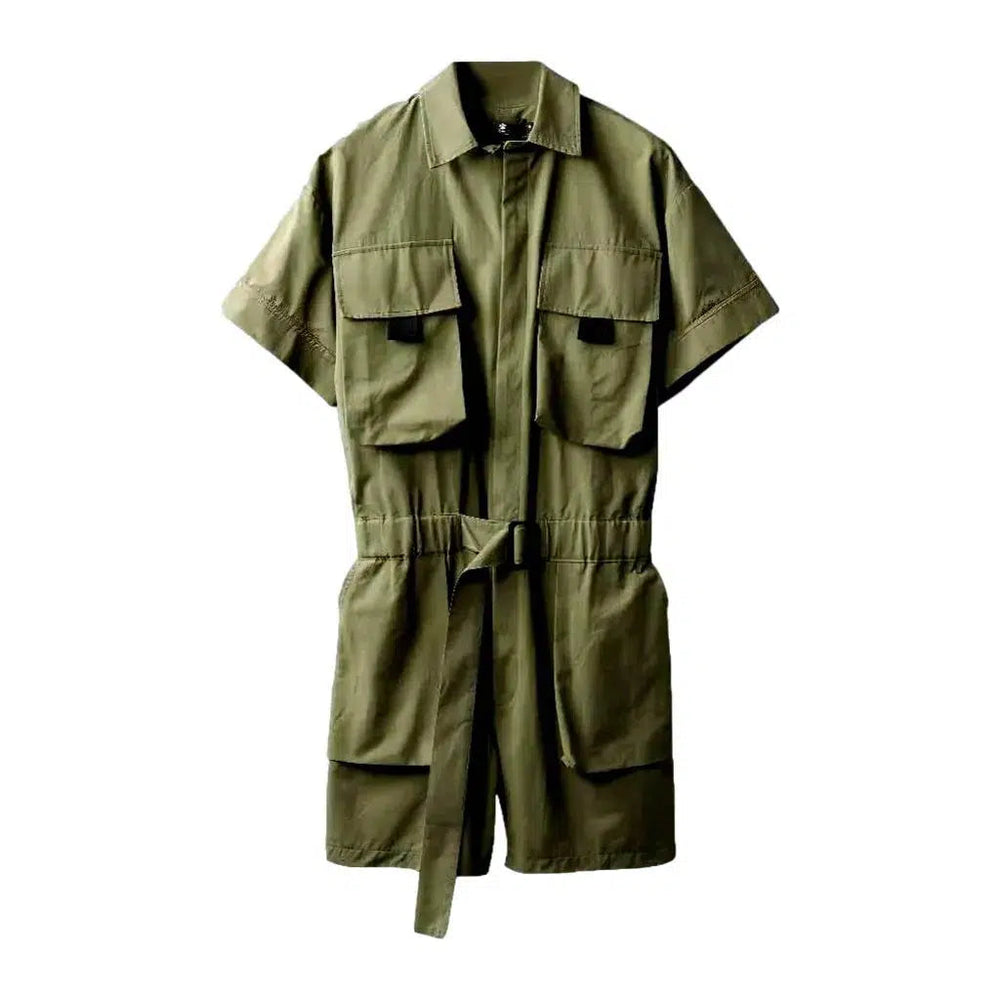 Stylish Men's Denim Romper - Khaki