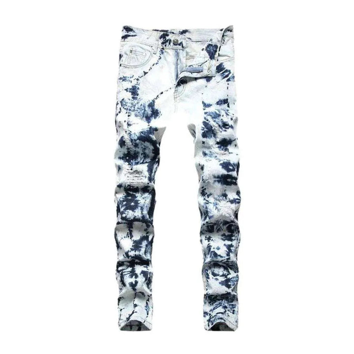 Tie-dyed distressed jeans for men