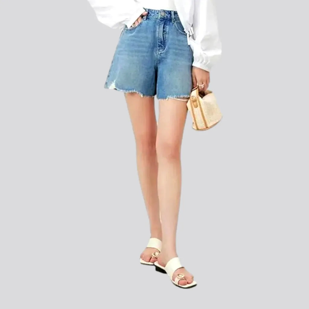 Torn Raw Hem Wide Fit Women's Denim Shorts | Jeans4you.shop