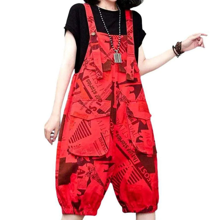 Trendy Baggy Women's Jeans Overall - Red