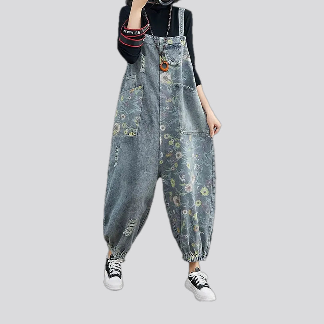 Trendy Floral Boho Baggy Women's Jeans Dungaree | Jeans4you.shop