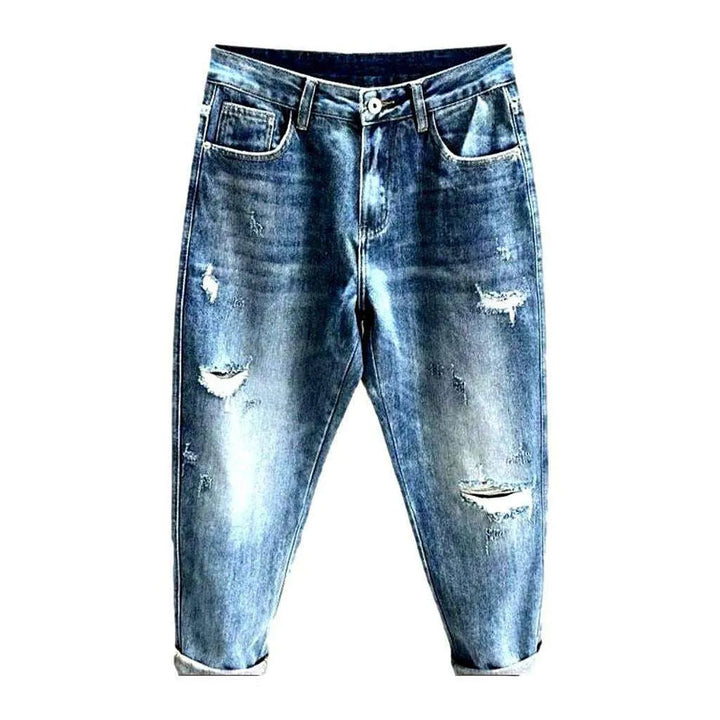 Trendy style frayed men's jeans