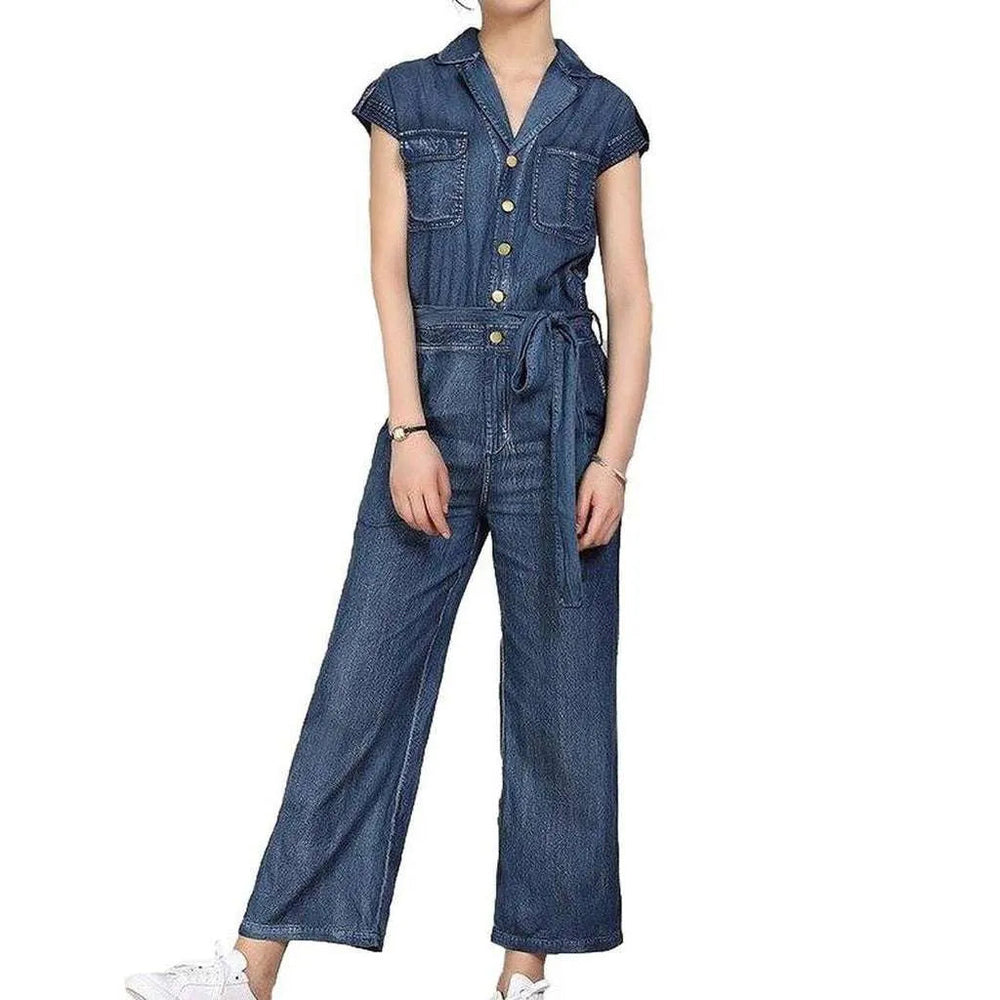 Trendy Women's Jeans Jumpsuit - Blue