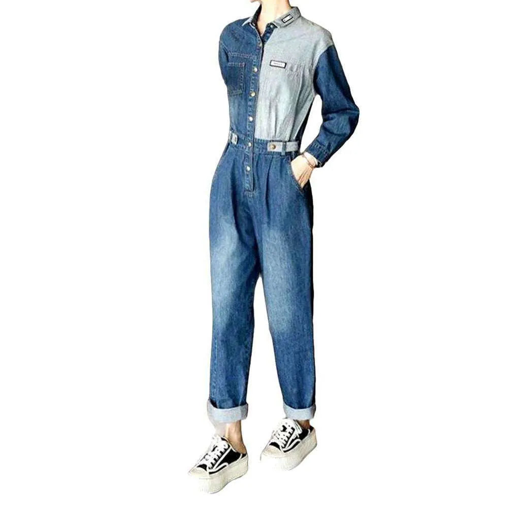 Two-color baggy women's overall
