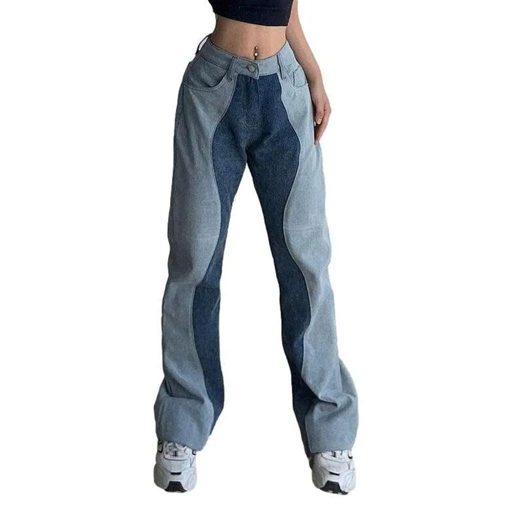 Two color patchwork straight jeans