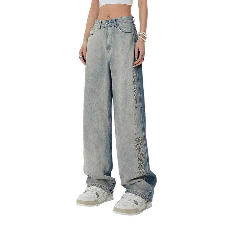 Two-tone embroidered women's baggy jeans