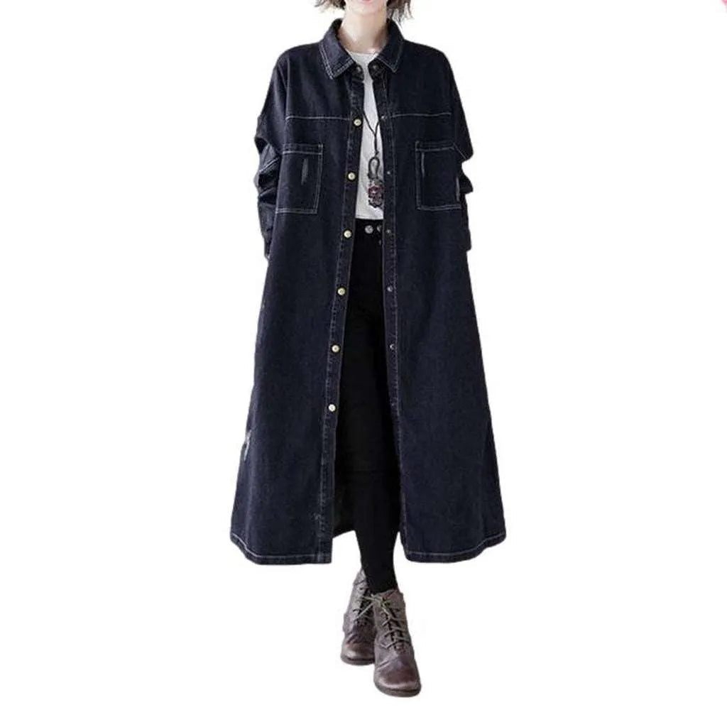 Unrubbed oversized women's denim coat