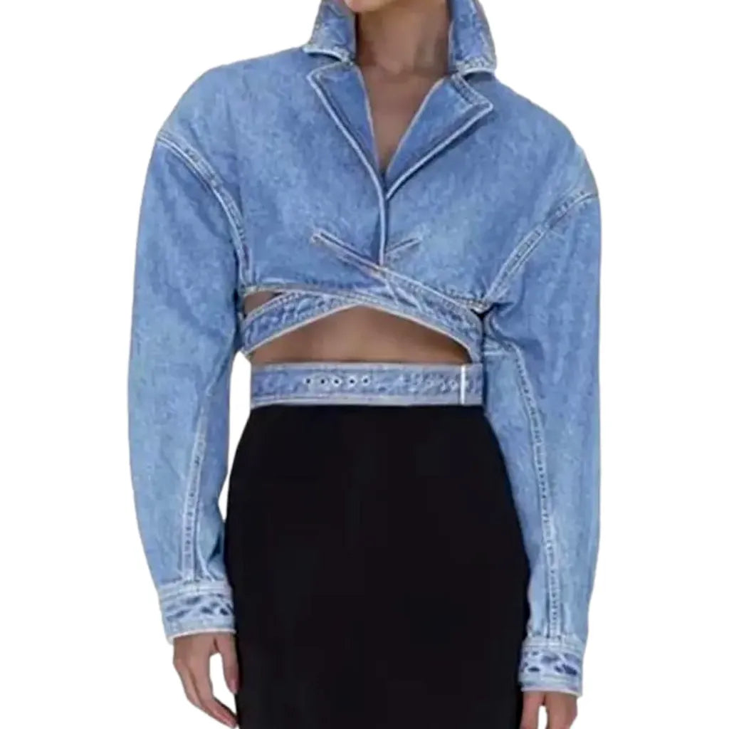 V-neck women's denim jacket