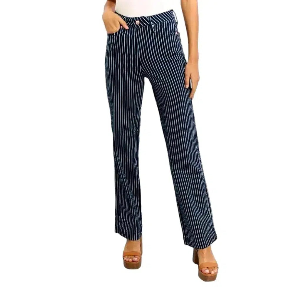 Vertical-stripes women's denim pants